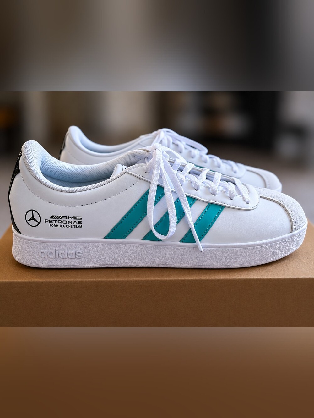 Adidas x Mercedes-AMG Petronas F1 Team Sneakers, NWOB White/Teal Men’s Size 10.5